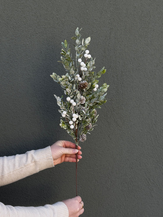 26" White Berry & Pinecone Stem