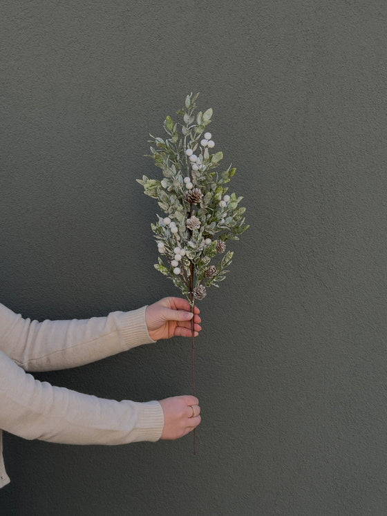 26" White Berry & Pinecone Stem