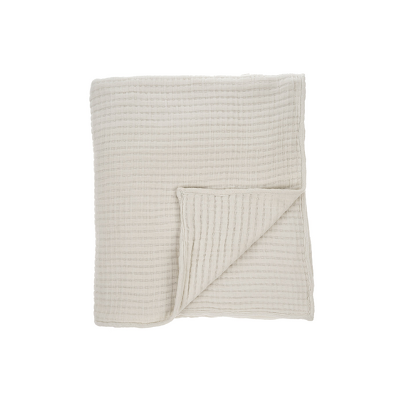 Kantha-Stitch Bed Blanket - White