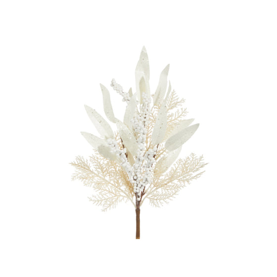 20" Cream Cedar & Laurel Leaf Sprig