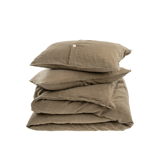 Lina Linen Queen Duvet Cover Set - Mink
