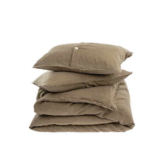 Lina Linen King Duvet Cover Set - Mink