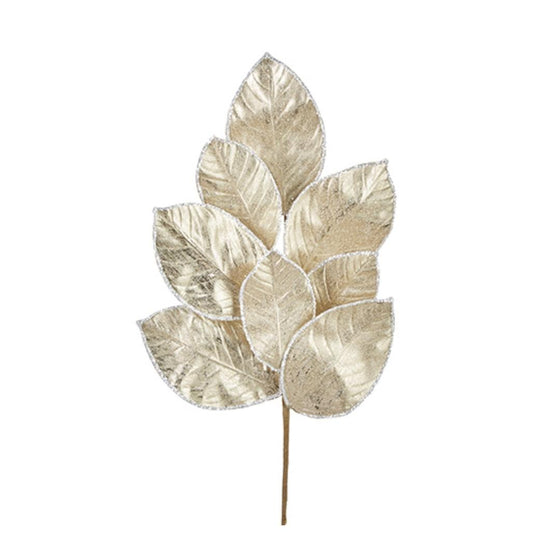 Gold Glitter Magnolia Leaf Spray