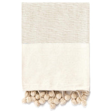  Throw - Cotton Woven with Pompoms Taupe & White