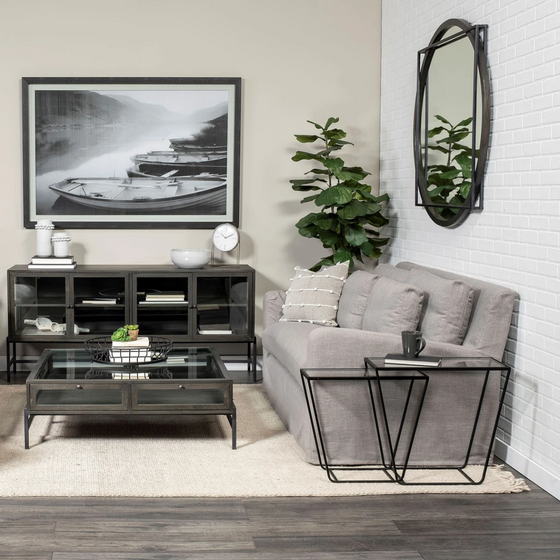 Glass Top Iron Accent Table - S/2